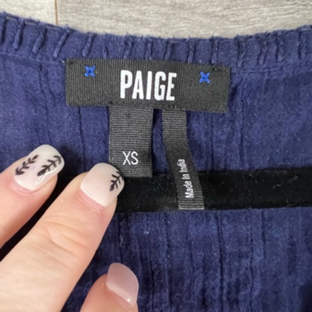 Paige Blouse Womens XS Blue White Tyra Sleeveless V Neck Embroidered Button Boho - Picture 4 of 11